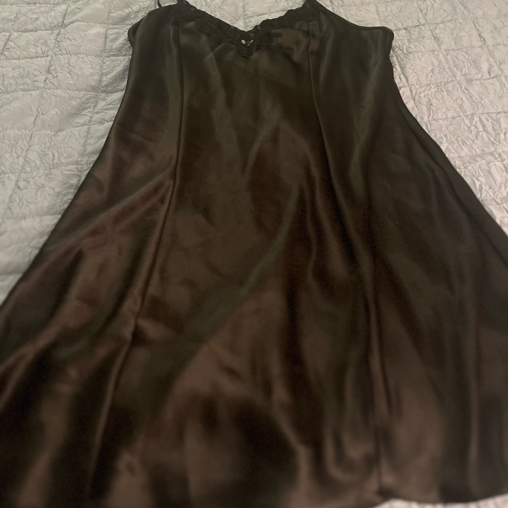 Sophia by Delicates Elegant Black Satin Slip Dress with lace.  Y2K size medium